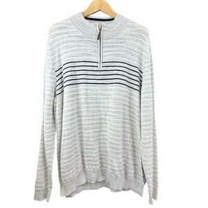 Club Room Mens XXL Quarter Zip Sweater‎ Grey Navy Blue Striped Space Dye HO19